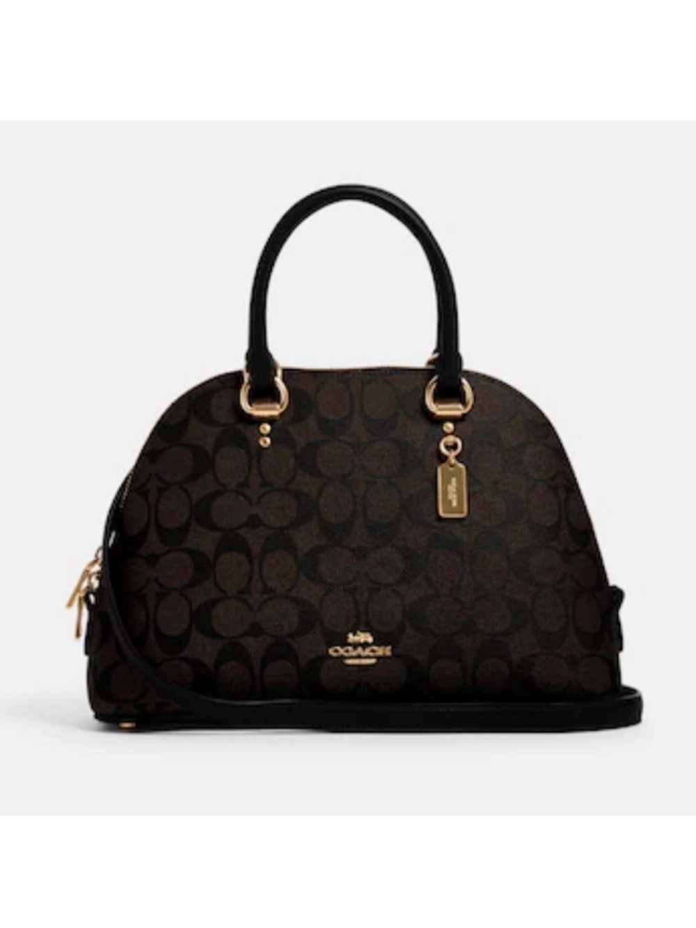 Coach Katy Sachel Dark Brown Signature Collection Satchel with Gold Accents.